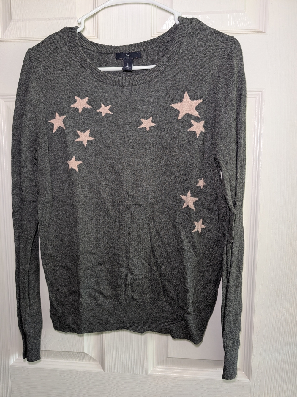 GAP Gray Crewneck Sweater with Pink Star Accents